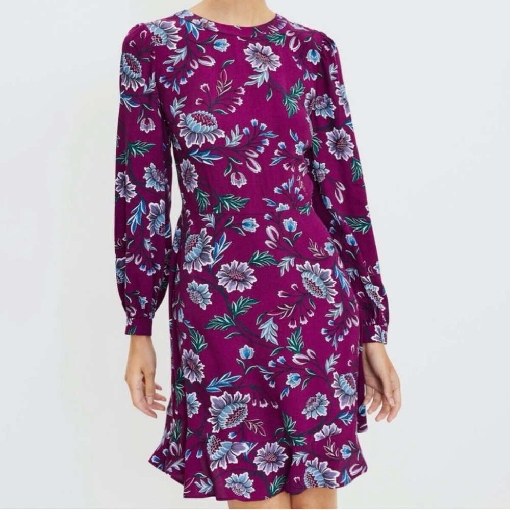 LOFT Long Sleeve Floral Dress in Purple
